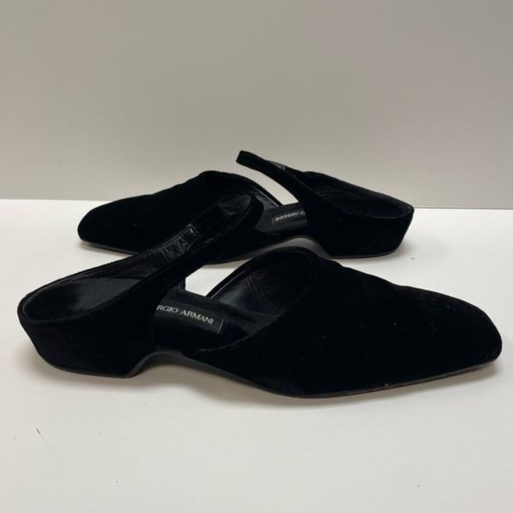 Vintage Giorgio Armani Black Velvet Suede Slip on Balletcore Dainty Loafers 9